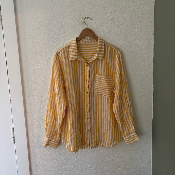 Marine Layer Abbey Linen Button Down Golden Yellow Stripe size XL - Picture 3 of 7